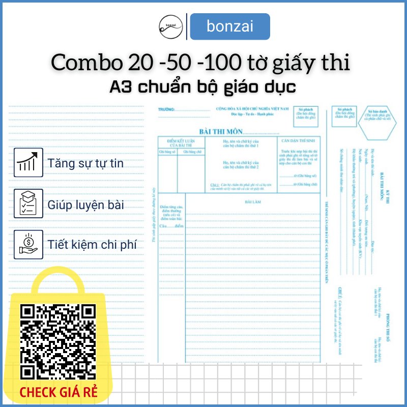 Combo Giấy Thi Đại Học - Giấy Thi Chuẩn Bộ Giáo Dục Khổ A3 Dùng Viết Luyện Thi.