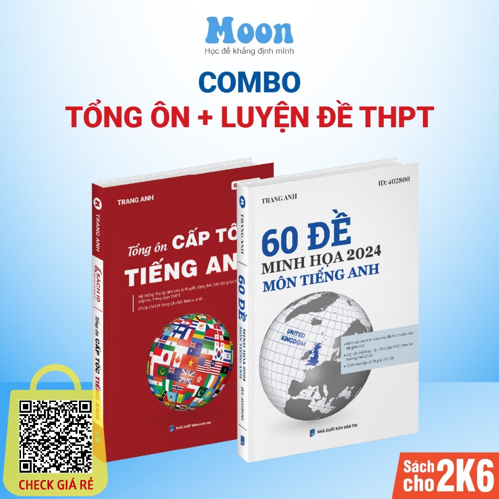 Combo luyện đề và tổng ôn cấp tốc tiếng anh luyện thi đánh giá năng lực, ôn thi THPT quốc gia moonbook