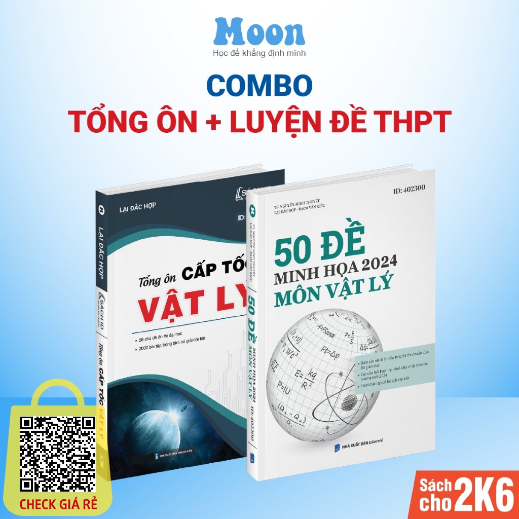 Combo sách bộ đề và tổng ôn cấp tốc Vật Lý luyện thi đánh giá năng lực ôn thi THPT QG Moonbook