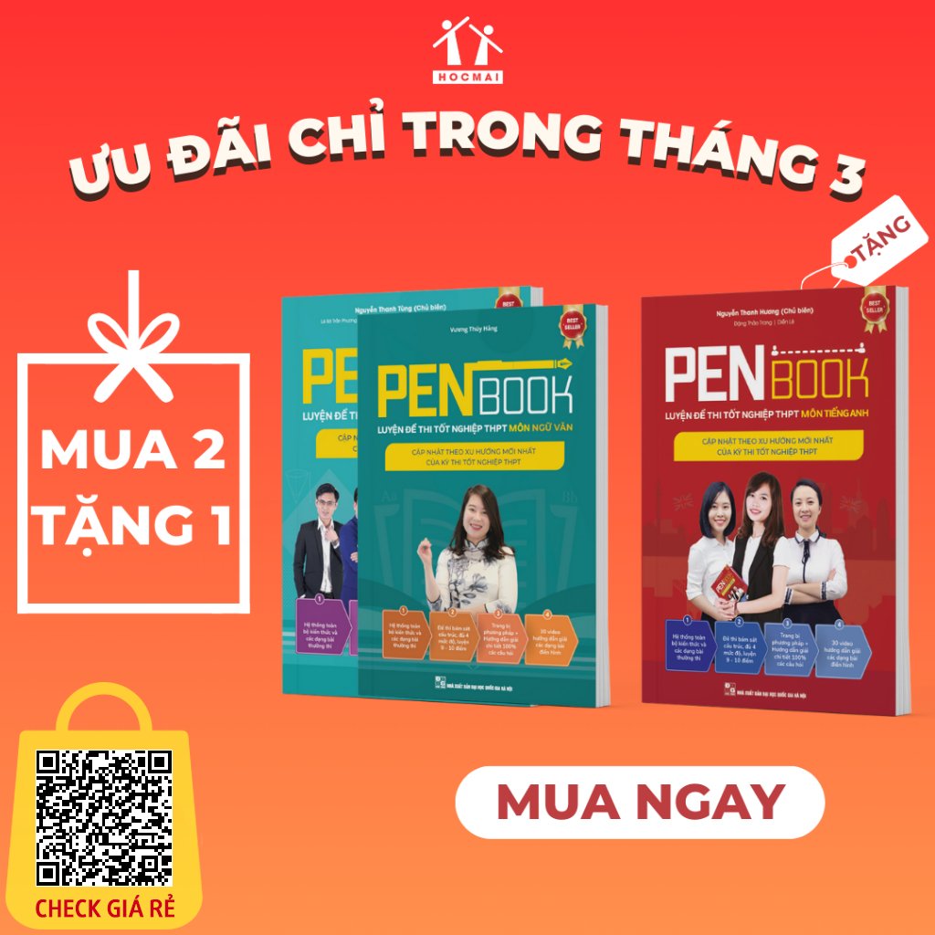 Combo sách KHỐI D PENBOOK Luyện đề thi tốt nghiệp THPT, luyện thi Đại Học bản 2024 môn Toán, Văn, Anh