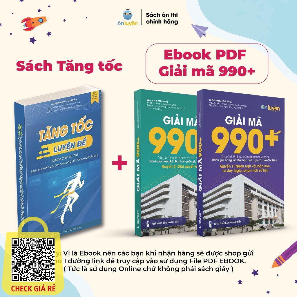 Combo sách Tăng tốc và Ebook PDF Giải mã 990+ bài thi đánh giá năng lực ĐHQG HCM