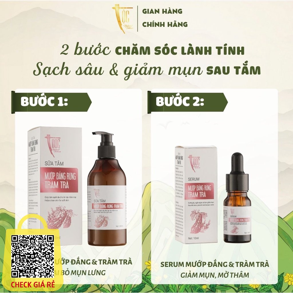 Combo Sữa tắm 300ml & Serum 10ml Mướp đắng rừng & Tràm trà Cao Bằng TỘC Natural sạch khuẩn - giảm mụn và viêm nang lông