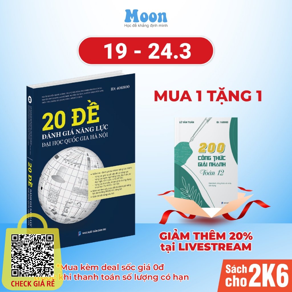 Đánh giá năng lực 2024 - Sách đgnl 20 đề ôn thi dgnl 2024 -  ĐHQG Hà Nội moonbook