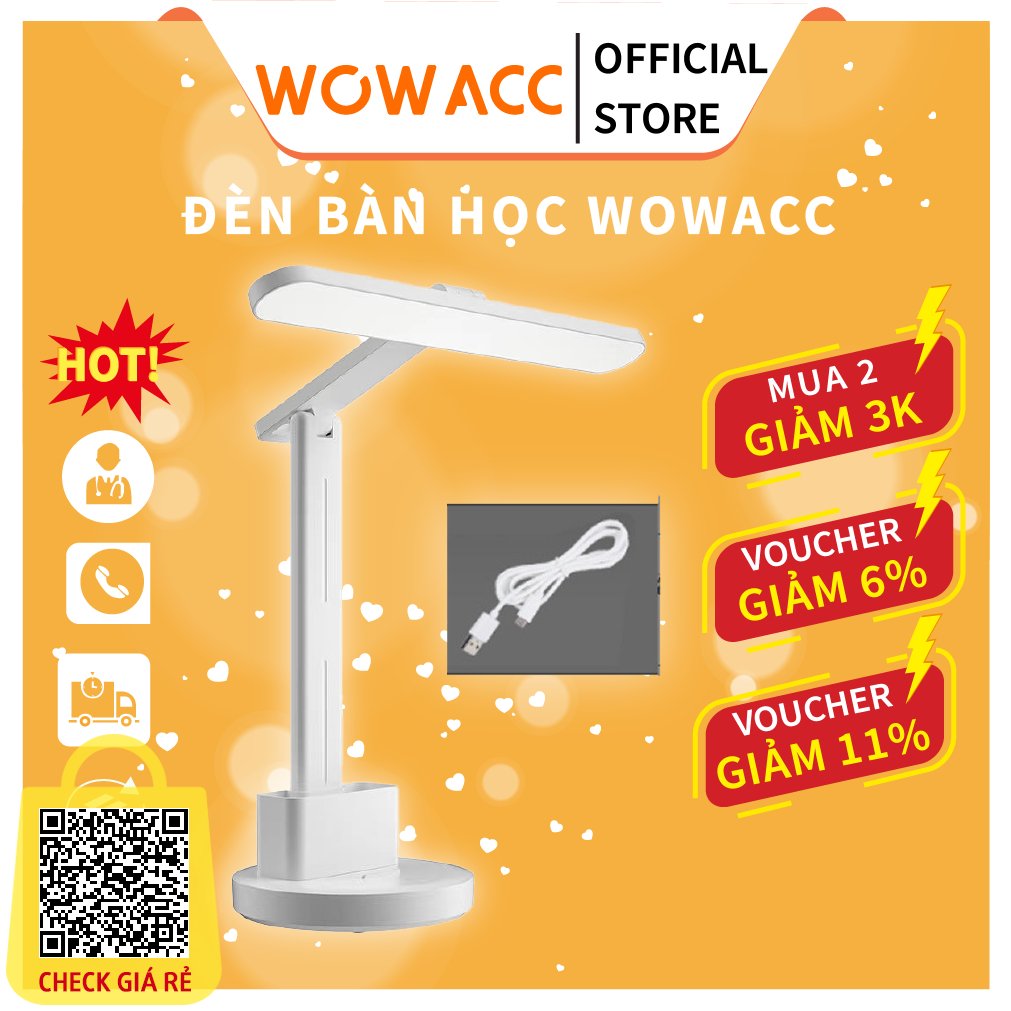 Đèn Bàn Học Chống Cận Đèn Bàn Làm Việc WOWACC Bảo Vệ Mắt Đèn Chống Mỏi Mắt Cao Cấp Có Hộp Đựng Bút