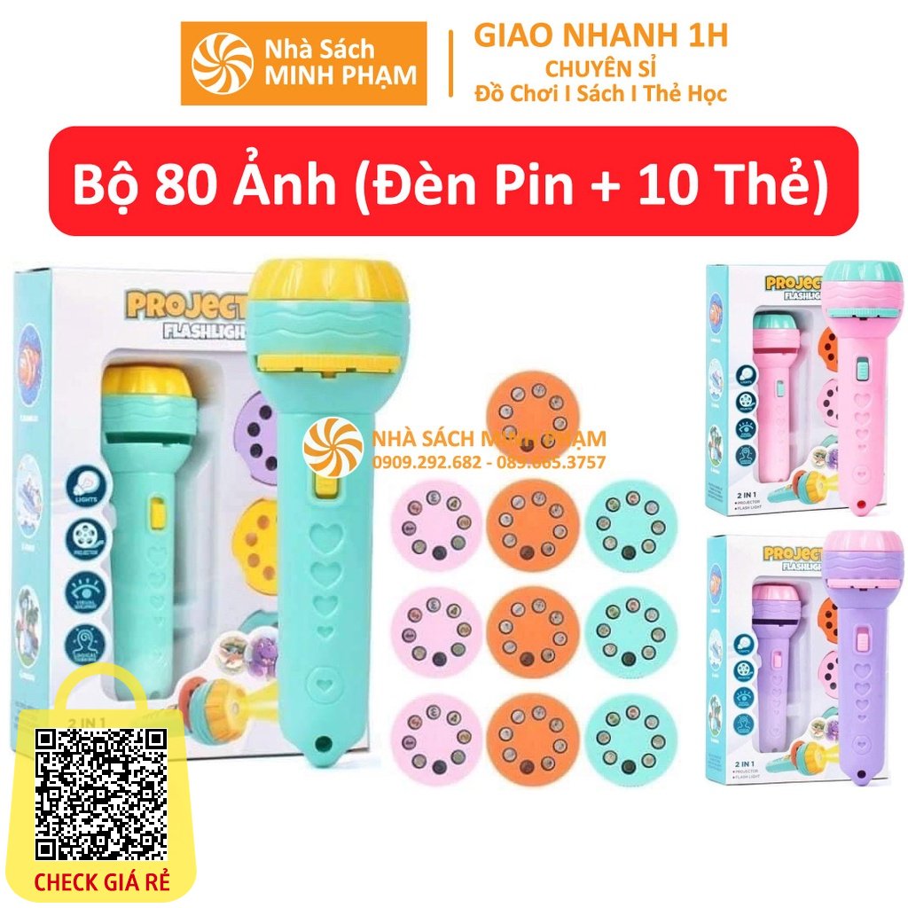 Đèn pin chiếu 80 hình ảnh MINH PHẠM cho bé thoả thích khám phá hoa quả, động vật, côn trùng , phương tiện, siêu nhân..