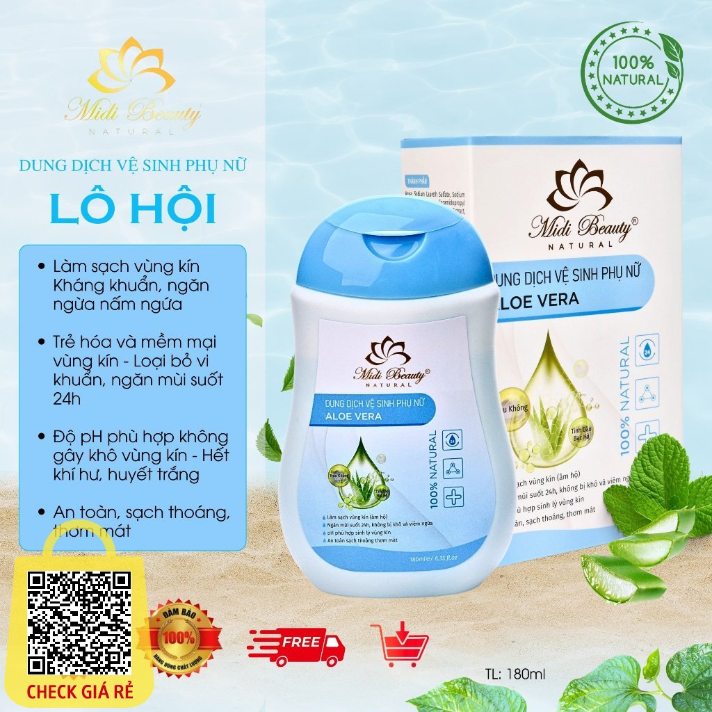 Dung Dịch Vệ Sinh Phụ Nữ LÔ HỘI 180ML: Làm sạch vùng kín - khử mùi - cân bằng pH - ngừa bệnh phụ khoa.