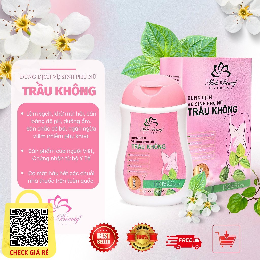 Dung Dịch Vệ Sinh Phụ Nữ TRẦU KHÔNG 180ML Làm sạch vùng kín - khử mùi - cân bằng pH - ngừa bệnh phụ khoa.