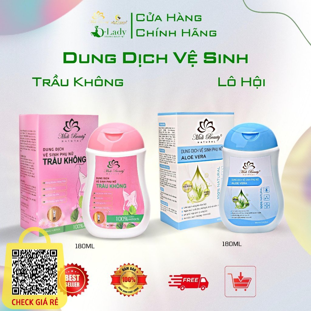 Dung Dịch Vệ Sinh TRẦU KHÔNG 180ML&Dung Dịch Vệ Sinh Chiết Xuất Lô Hội-Lá Trầu Không-Bạc Hà 180ML MIDI BEAUTY