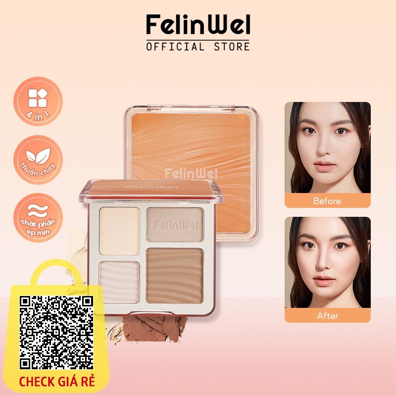 FelinWel Bảng Màu Tạo Khối Cho Bút Đánh Dấu - 4 Màu - Trang Điểm 3D Bronzer - Phấn Tạo Khối Mờ - Phấn Má Hồng - Bảng Màu Tạo Khối - Mỹ Phẩm