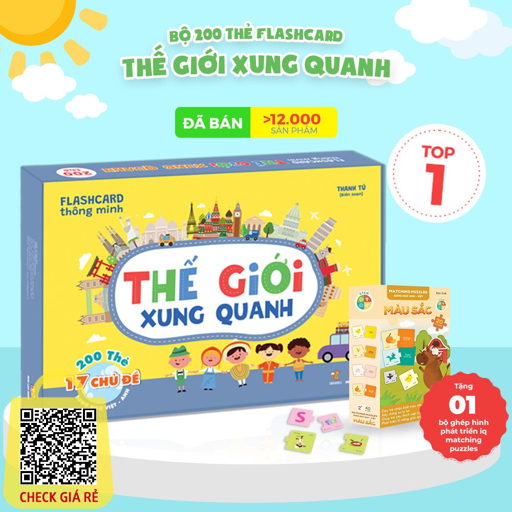 Flashcard cho bé Bộ 200 thẻ học thông minh Glenn Doman TNBOOKS Thế Giới Xung Quanh Giáo dục sớm cho bé