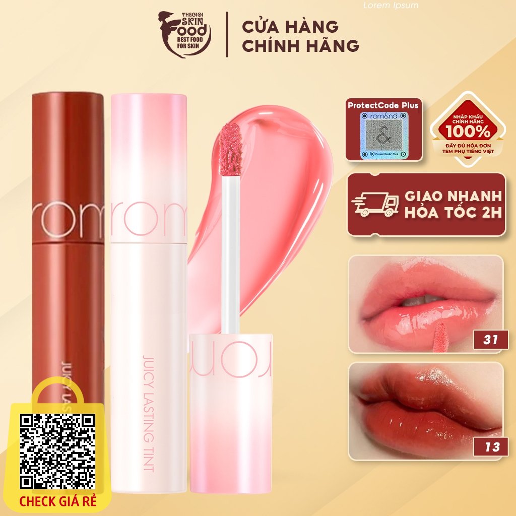 [Full 33 màu] Son Tint Bóng  Siêu Lì, Căng Mọng Môi Hàn Quốc Romand Juicy Lasting Tint 5.5g