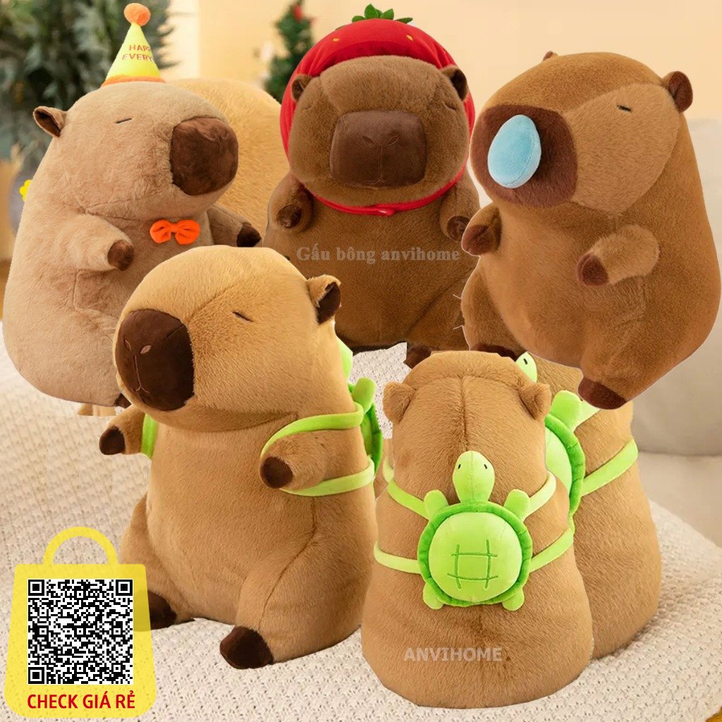 Gấu bông kèm chăn Capybara ANVIHOME Đeo Balo Rùa Xanh - Đồ Capybara Chuột Lang nước Nhồi Bông Mini và To Chảy Nước Mũi