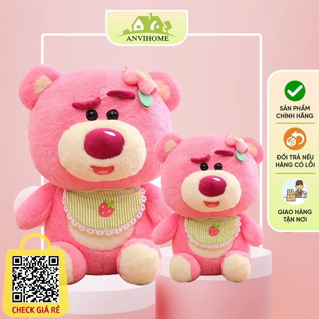 Gấu bông Lotso ANVIHOME đeo yếm quả dâu dễ thương