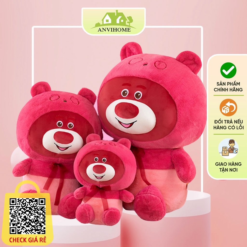 Gấu Bông Lotso Huggin Bear ANVIHOME màu đỏ đội nón mũ đeo nơ