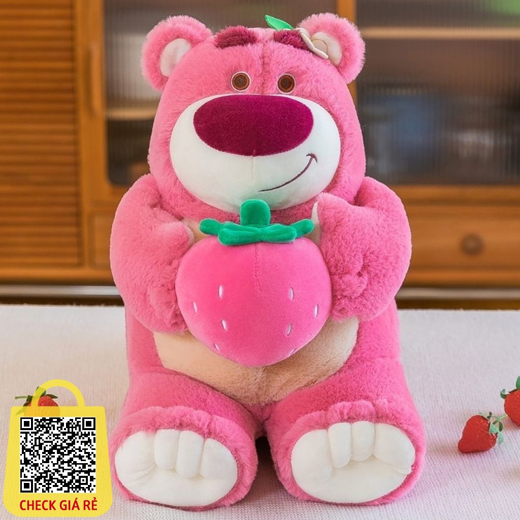 Gấu Bông Lotso Huggin Bear Ngồi Ôm Dâu Lông Mịn Cao Cấp ANVIHOME (gấu dâu ôm trái dâu)