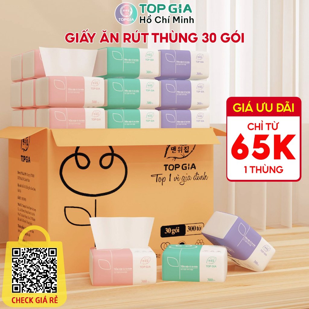 Giấy ăn gấu trúc, thùng giấy ăn rút 30 gói cao cấp Top Gia