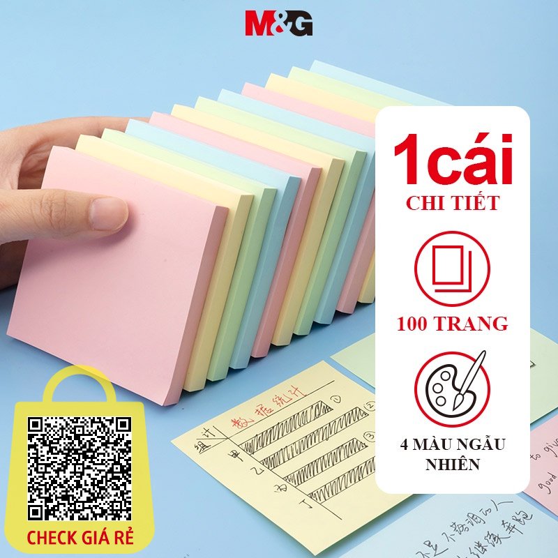 Giấy Dán M & G 100 Tờ 4 Màu 76 * 76mm 76 * 51mm 76 * 19mm Giấy Dán Ghi Chú Kích Thước Lớn Yushi Dán Nhãn Dán Sổ Tay Sách N Lần Dán Đồ Dùng Văn Phòng