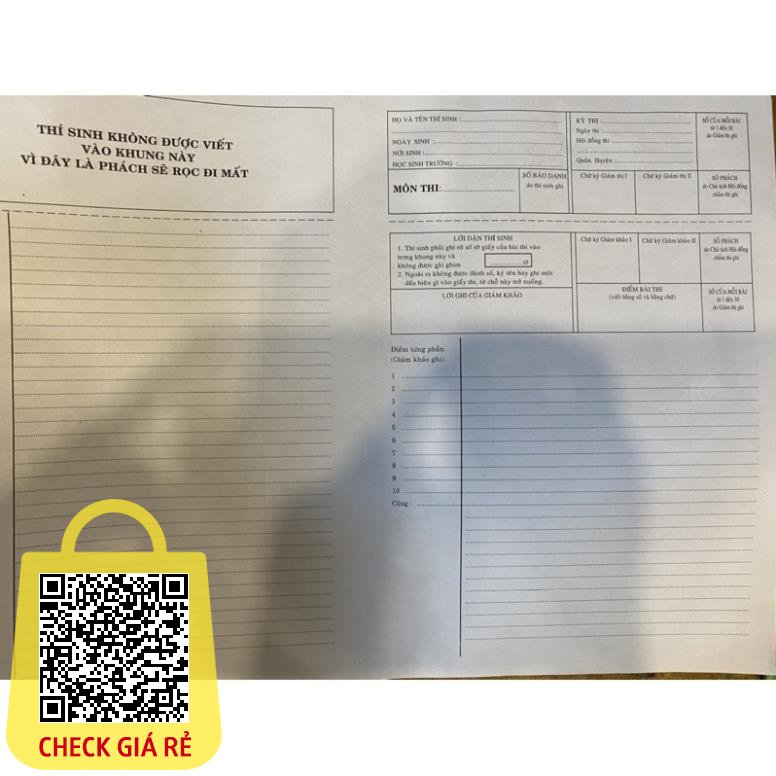 Giấy thi phách dọc  - phách ngang - giấy thi tốt nghiệp THPT - thi đại học - giấy thi A3 - viết văn.