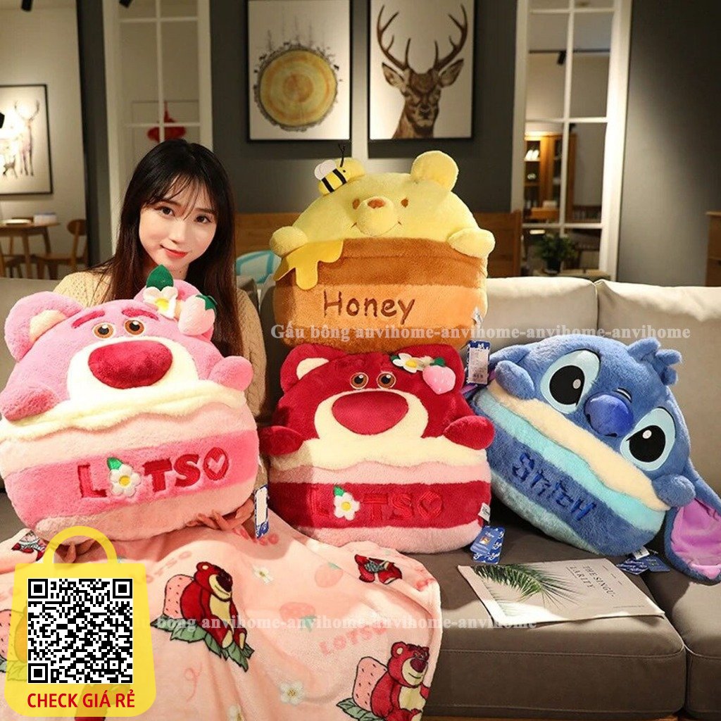 Gối chăn mền Lotso ANVIHOME GẤU LOTSO Bánh kem LỌ MẬT ONG KÈM CHĂN SIÊU XINH