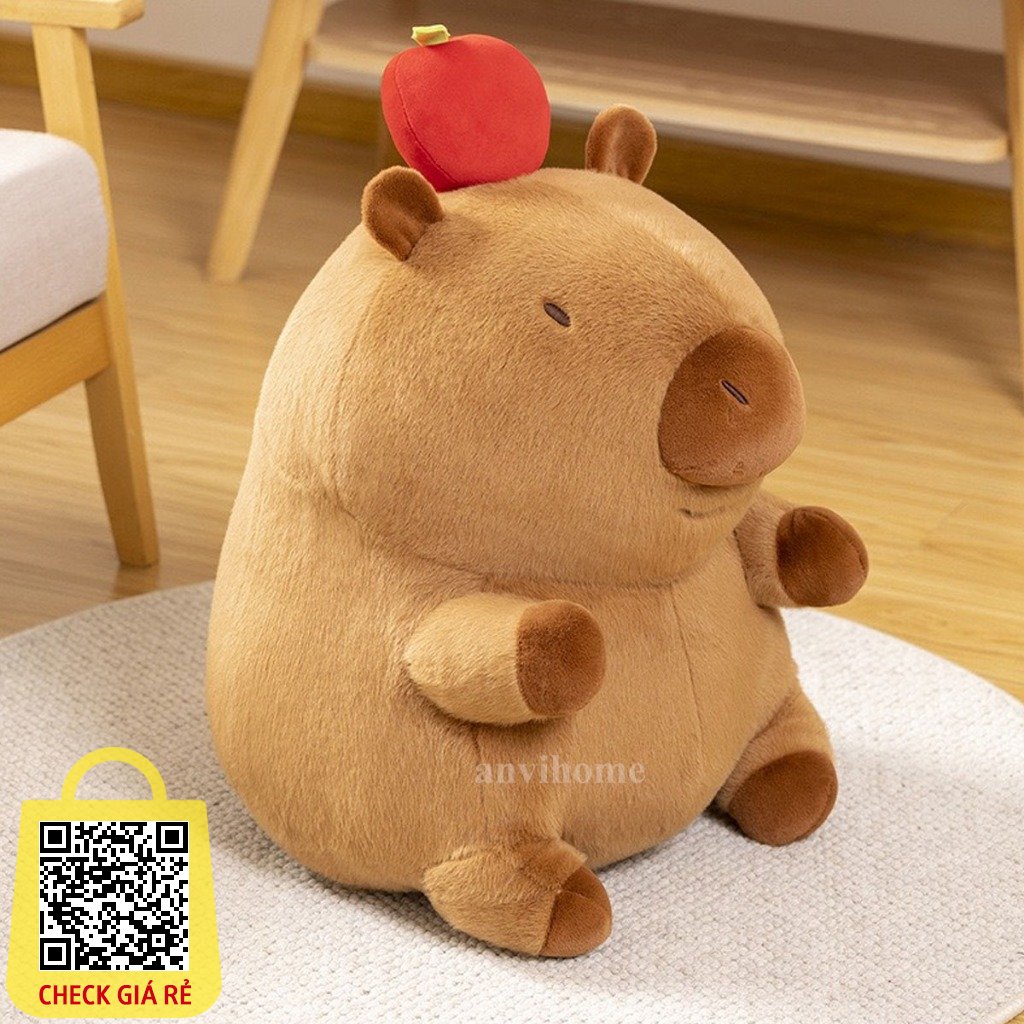 Gôi ôm capybara Chuột Bông ANVIHOME đội quả