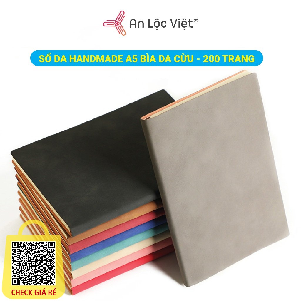 [HÀNG CỰC HOT] Sổ da handmade A5 dày 200 trang - bìa da cừu mịn - giấy màu kem dày 80gsm chống lóa mắt - màu siêu hot