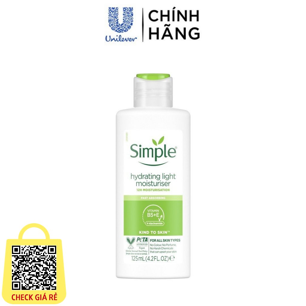 [HB Gift - BW] Sữa dưỡng ẩm Simple dịu nhẹ cấp ẩm tới 12giờ 125ml (mẫu ngẫu nhiên)