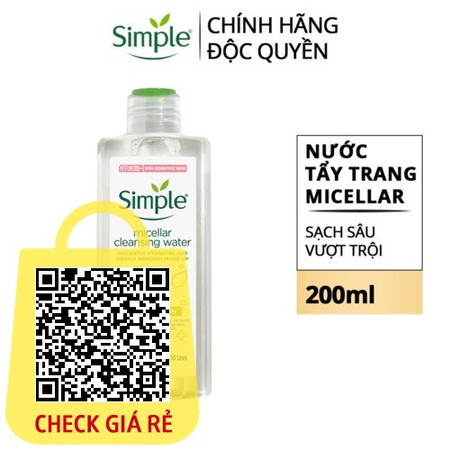 [HB GIFT] Nước tẩy trang Simple Micellar làm sạch trang điểm vượt trội và cấp ẩm tức thì cho da 200ml