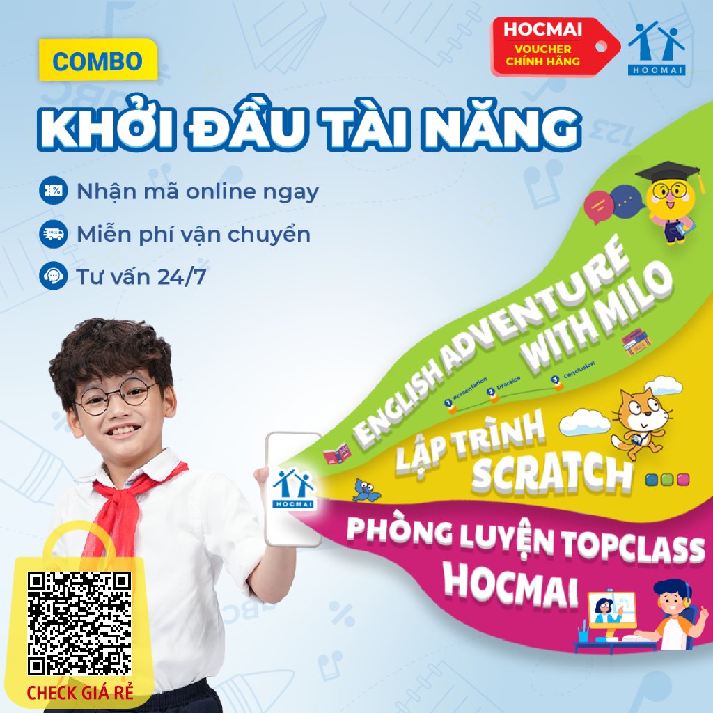 HOCMAI [Lớp 1-5] Combo Khởi Đầu Tài Năng: Khóa học ngữ pháp Tiếng Anh Lập trình Scratch Phòng luyện Voucher