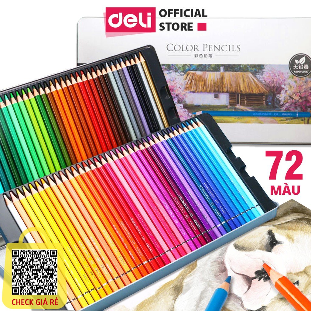 Hộp Bút Chì Màu Gốc Dầu Cao Cấp Deli 24/36/48/72 Màu Đậm Tươi Sáng - Tô Vẽ Tranh Phác Thảo Cho Người Mới - Chuyên Nghiệp