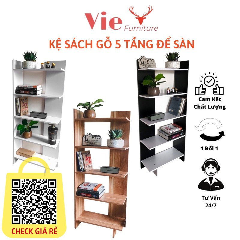 Kệ Sách Gỗ Giá Sách Gỗ 5 Tầng Lắp Ghép Nhiều Màu Sắc Tiện Ích