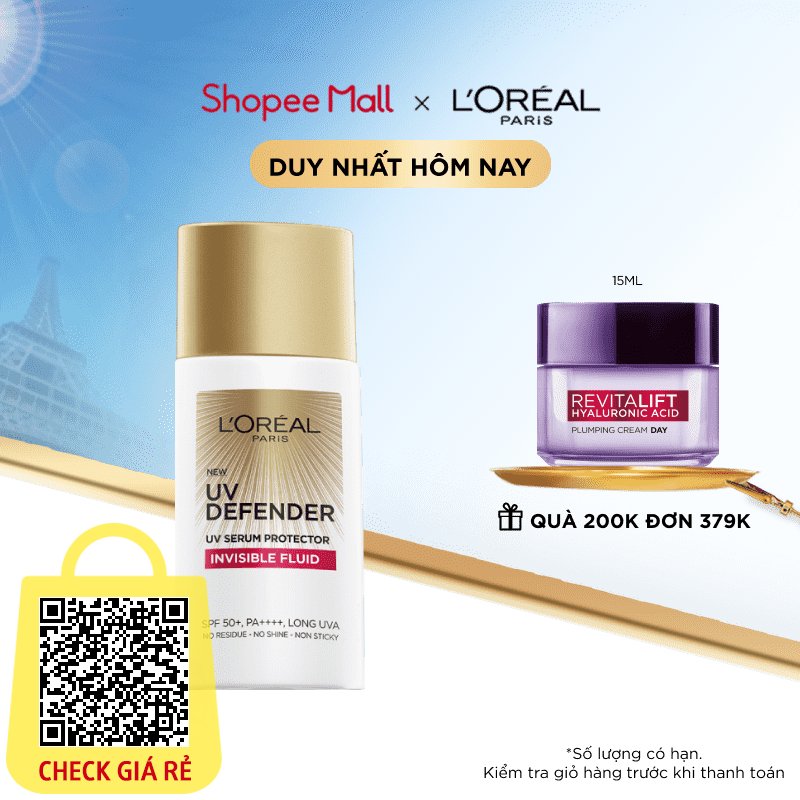 Kem chống nắng x20 thoáng da mỏng nhẹ L'Oreal Paris UV Defender Serum 50ml SPF 50++