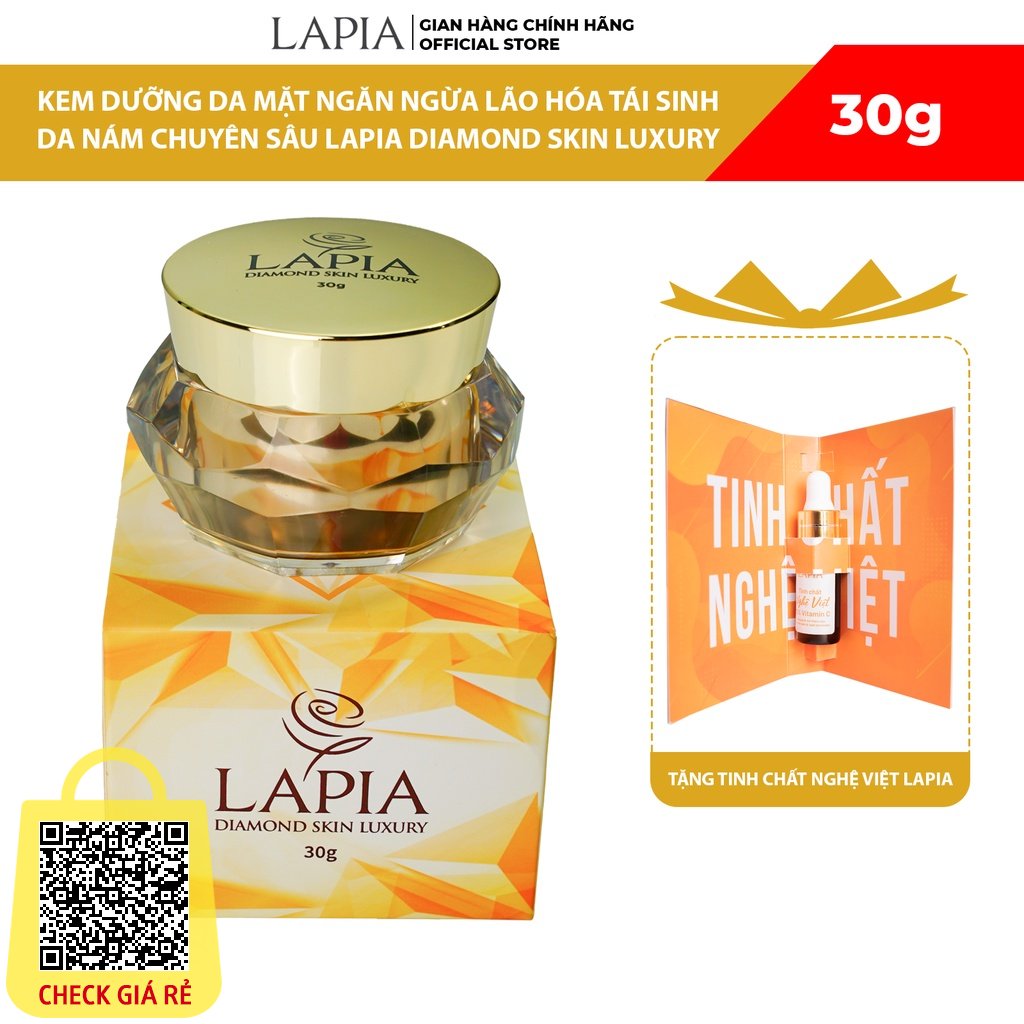 Kem Dưỡng Da Mặt Ngăn Ngừa Lão Hóa Giảm Nám Chuyên Sâu Lapia Diamond Skin Luxury 30g - Tặng Tinh Chất Nghệ Việt 7ml