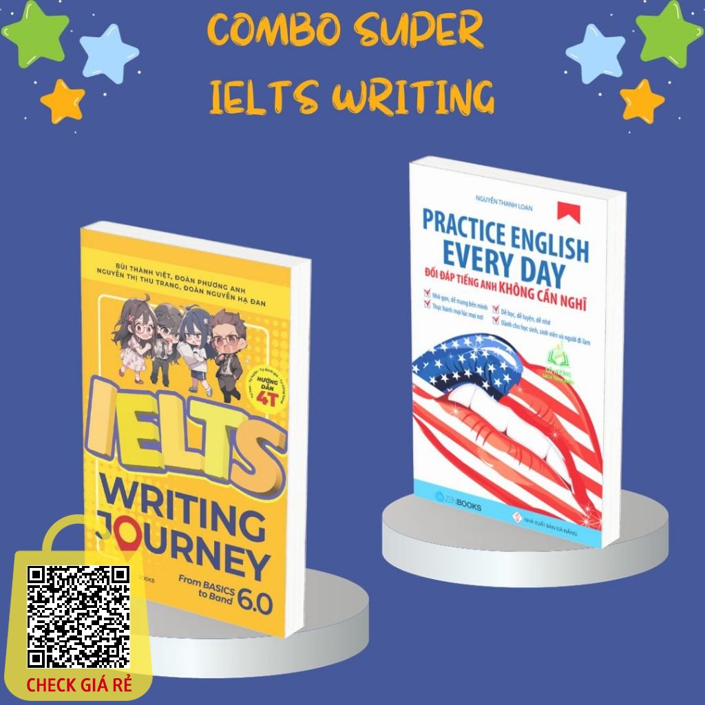 Lẻ/Combo 2 Sách Tự Học Nói Giỏi Viết Giỏi: IELTS Writing Journey + Practice English Every Day (Saigon Books)