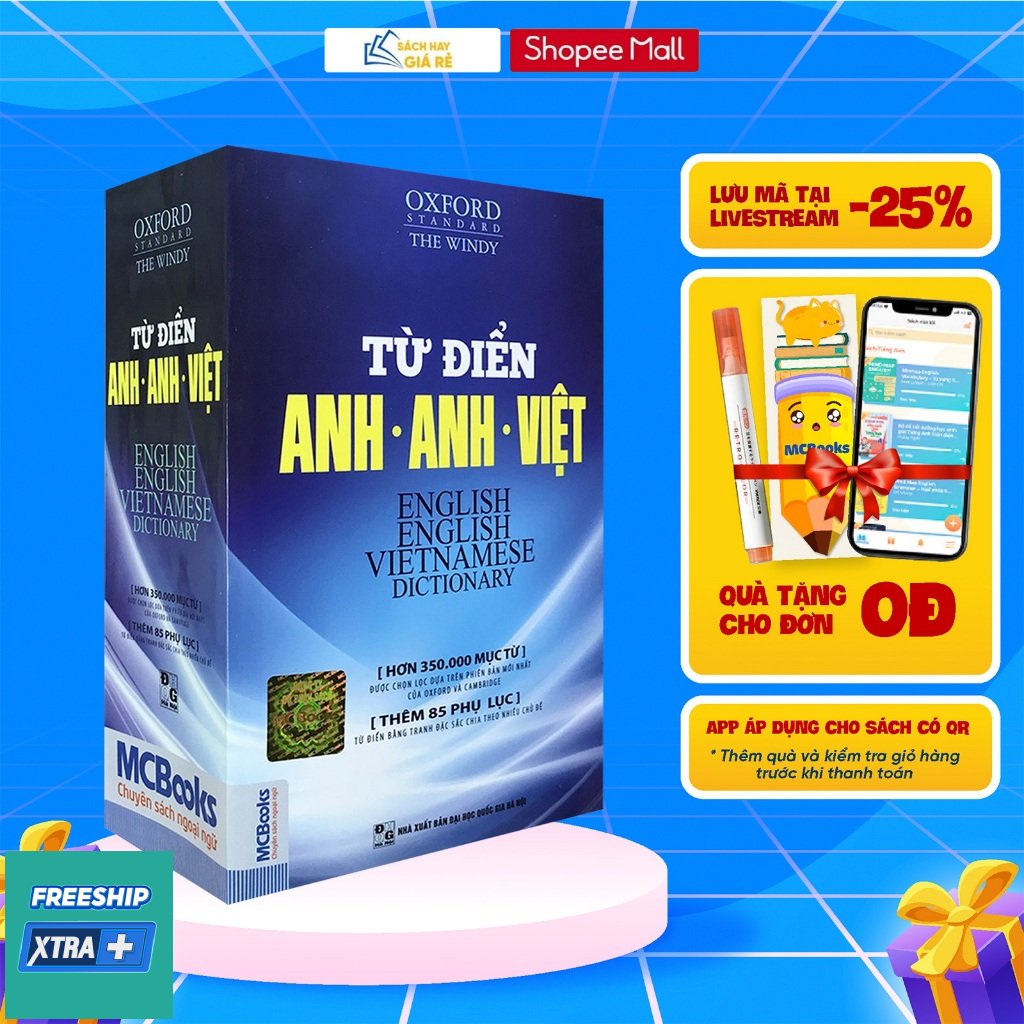 [LIFEMALL9915 - 12% đơn 99K] Sách Từ Điển Anh Anh Việt Phiên Bản Bìa Mềm Màu Xanh Giải Thích Chi Tiết