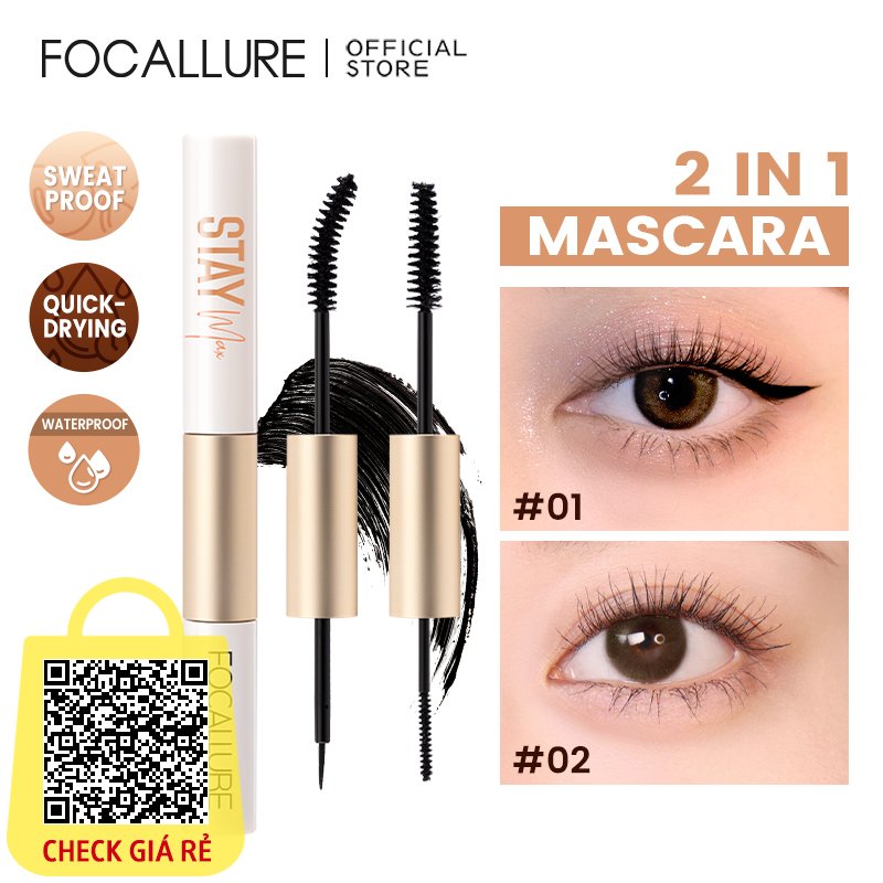 Mascara kiêm bút kẻ mắt/ dung dịch lót mi FOCALLURE 2 trong 1 chống thấm nước lâu trôi dành cho trang điểm 28g