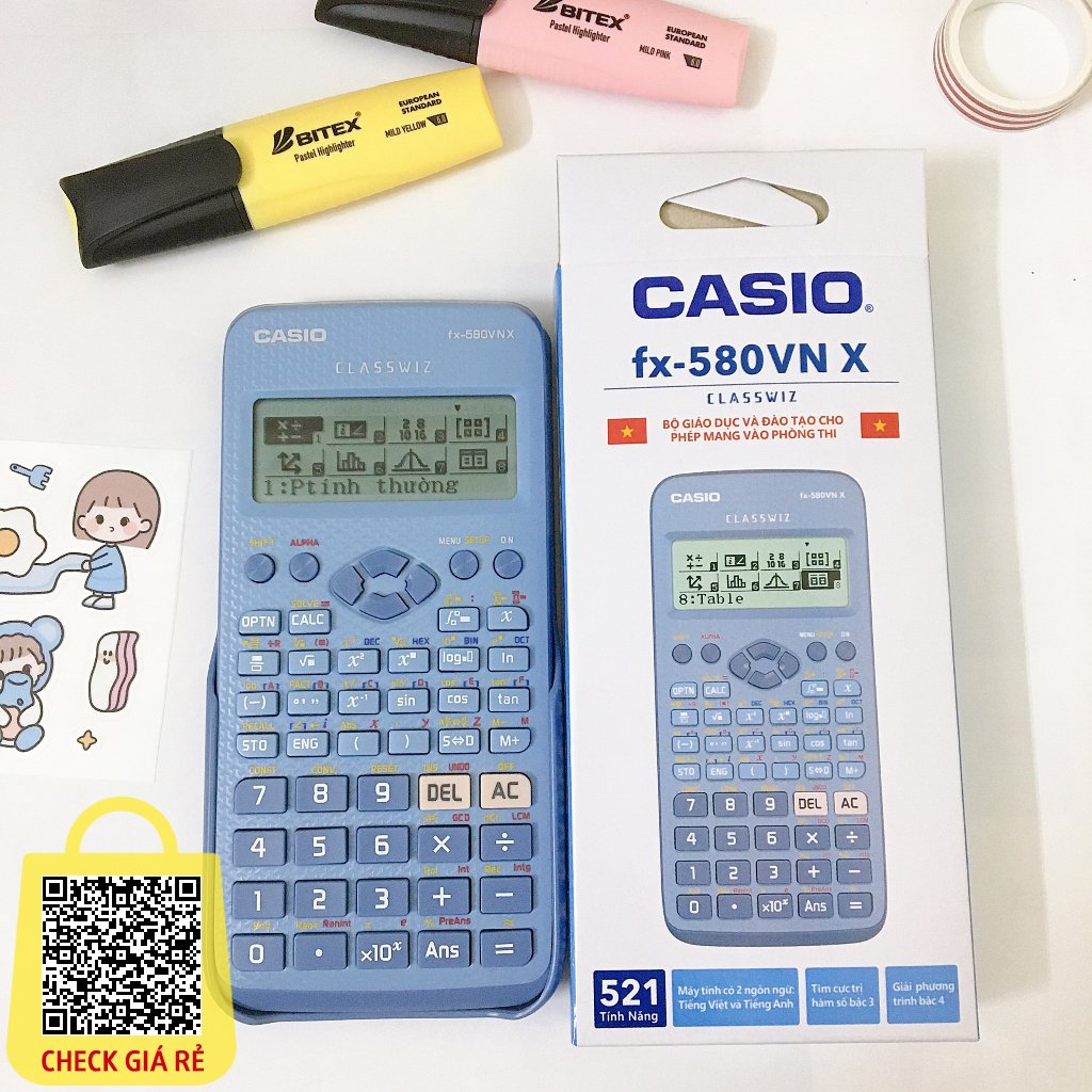 Máy Tính Casio Cầm Tay FX580 VNX Màu Xanh Chuyển Đổi Tiếng Việt - Máy tính học sinh giá rẻ Fx580vnx made in thái lan