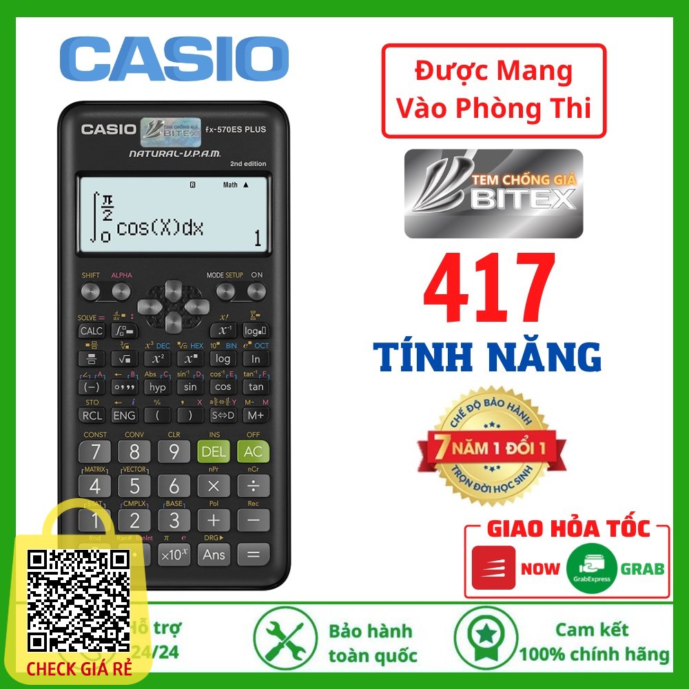 Máy tính Casio FX 570ES PLUS NEW Chính Hãng 417 Tính Năng Bảo Hành 7 Năm