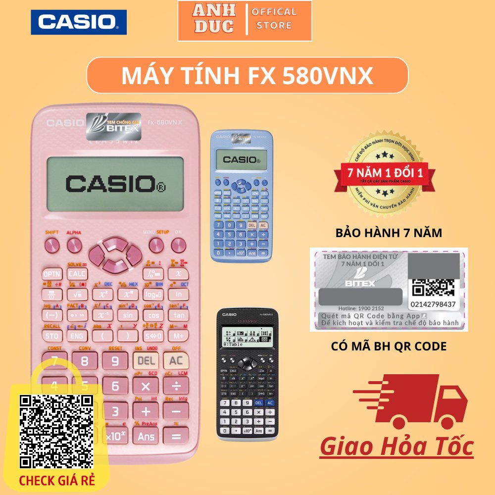 Máy Tính Casio FX 580VNX Chính Hãng Nhập Khẩu Thái Lan 521 Tính Năng Sử Dụng Tiếng Việt Bảo Hành Miễn Phí 7 Năm 1 Đổi 1