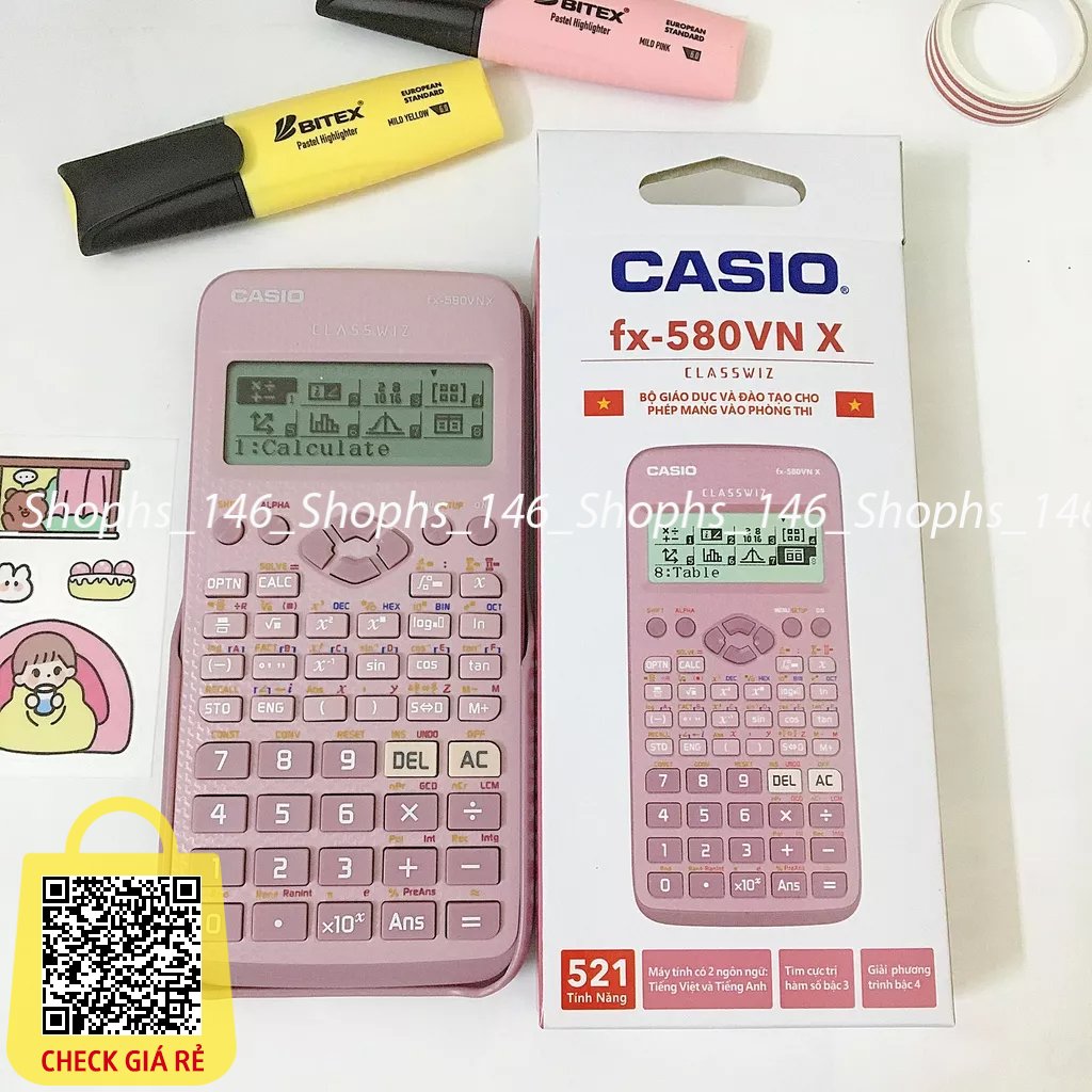 Máy Tính Casio FX580VNX Màu Hồng Chuyển Đổi Tiếng Việt - Máy Tính Học Sinh Giá Rẻ FX580vnx