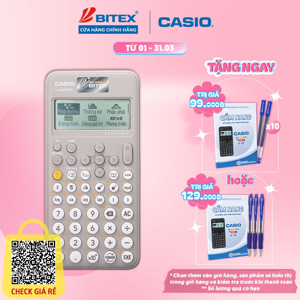 Máy tính học sinh Casio Fx-880BTG màu xám dành cho học sinh cấp 2 cấp 3 lớp 6 đến lớp 12 chuyên dụng mang vào phòng thi