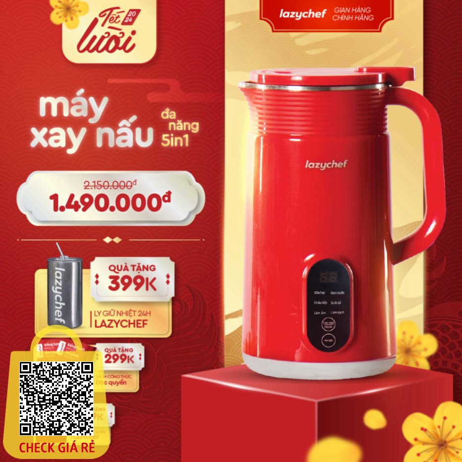 Máy Xay Sữa Hạt 5in1 Lazychef LC-01SH - Dung Tích 800ml - Hàng Chính Hãng - Tặng Sách Và Túi Vải và cốc giữ nhiệt