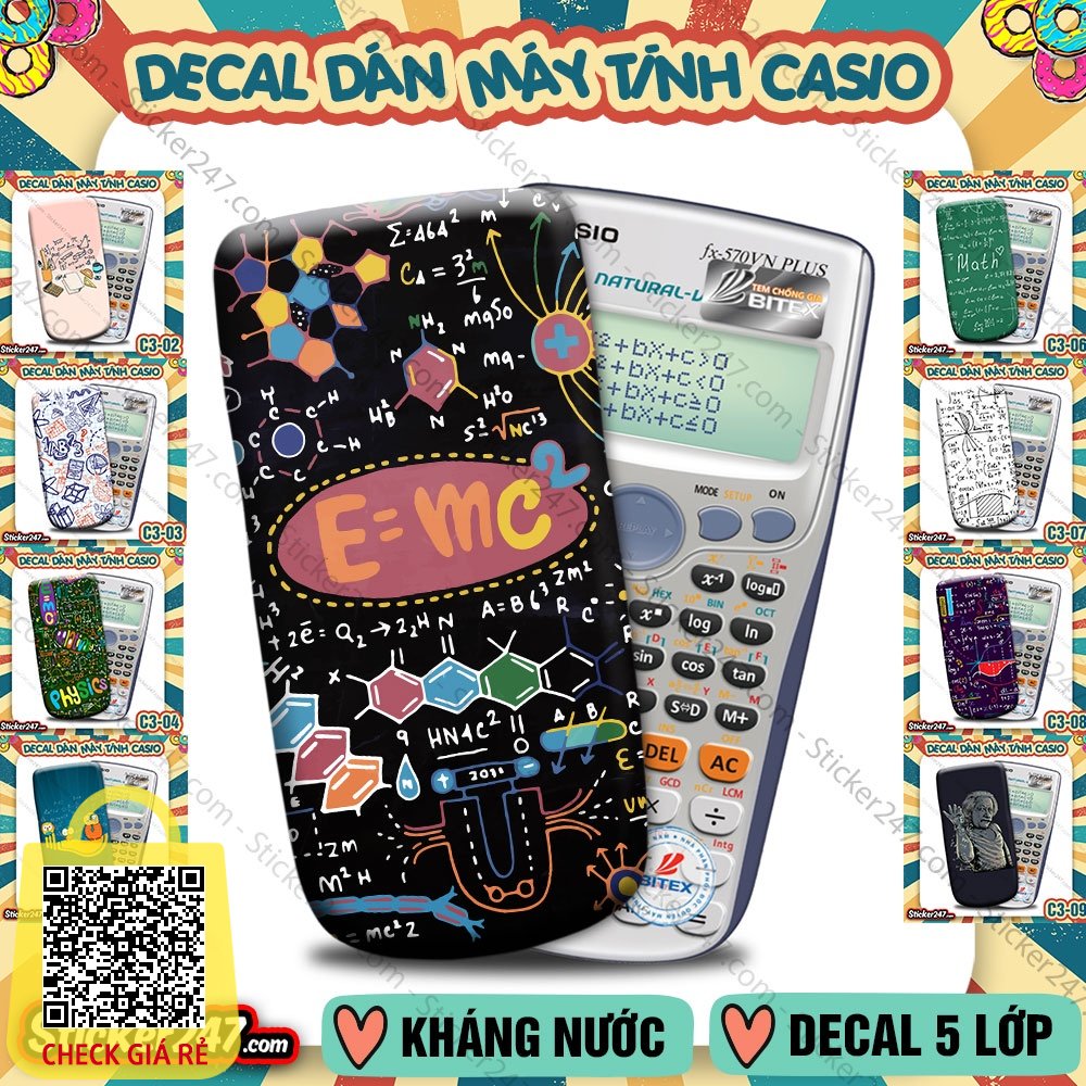 Miếng Decal Dán Máy Tính Casio Vinacal FX500 FX570 FX580 - 570ES 570EX 680EX Chủ Đề Math Môn Toán, dùng decor trang trí