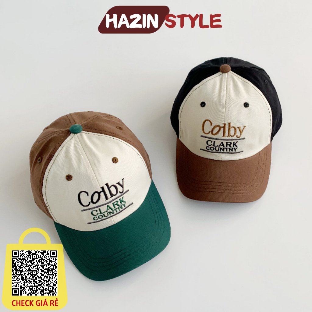 Mũ lưỡi trai trẻ em HAZIN thêu chữ COLBY form cứng, nón lưỡi trai phối màu kiểu mới siêu xinh dành cho bé từ 1-4 tuổi