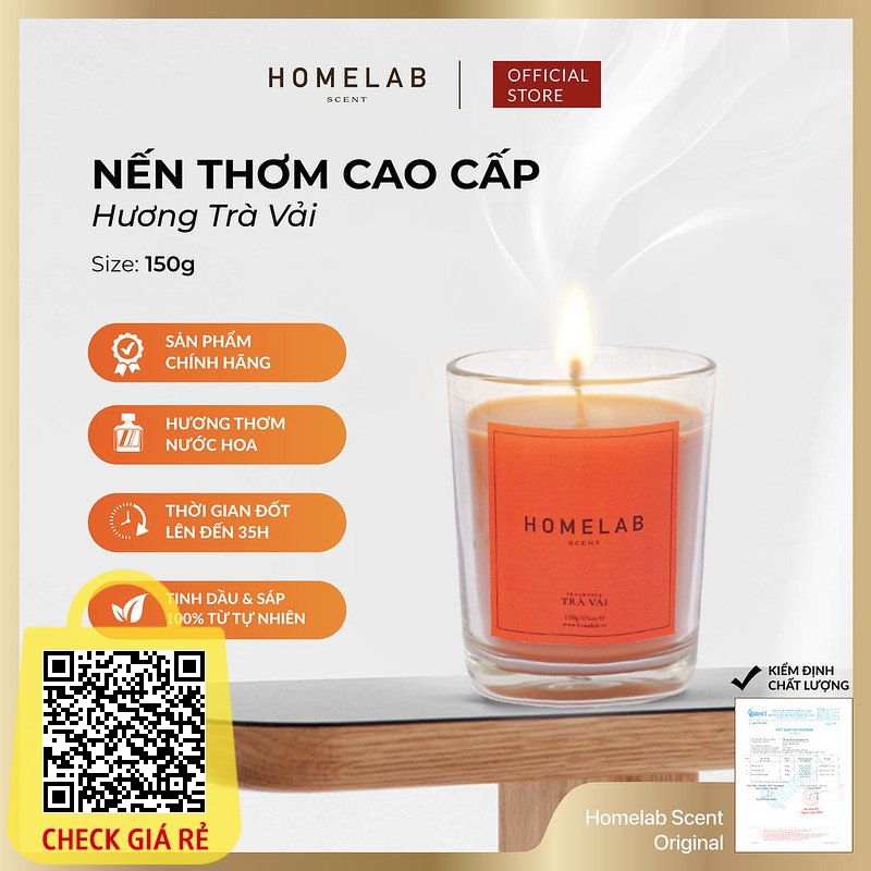 Nến thơm mùi hương TRÀ VẢI best seller mùi hương thiên nhiên 150g_HOMELAB