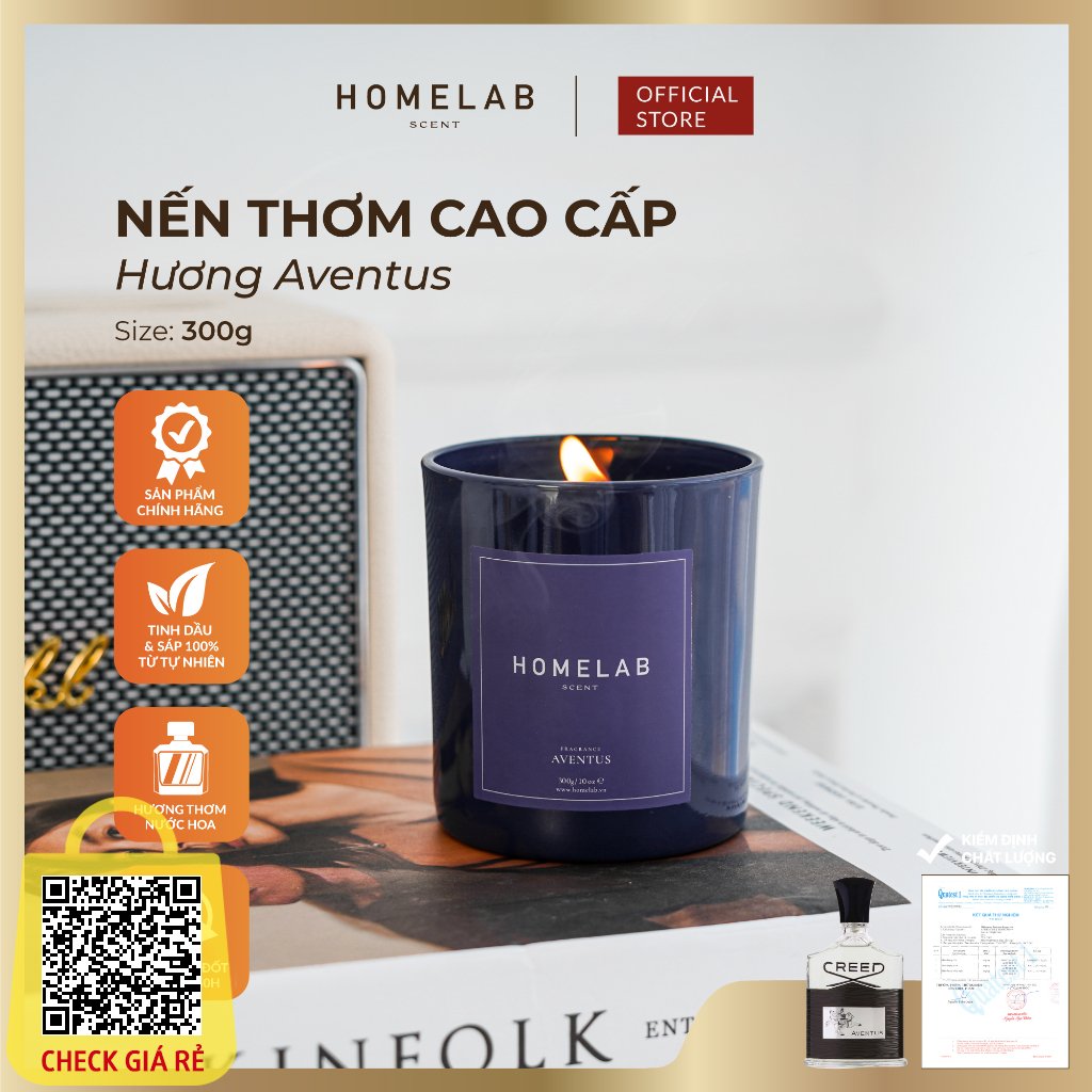 Nến thơm mùi nước hoa CREED AVENTUS mùi hương thiên nhiên tự tin - khí chất - quyền lực 300g_HOMELAB