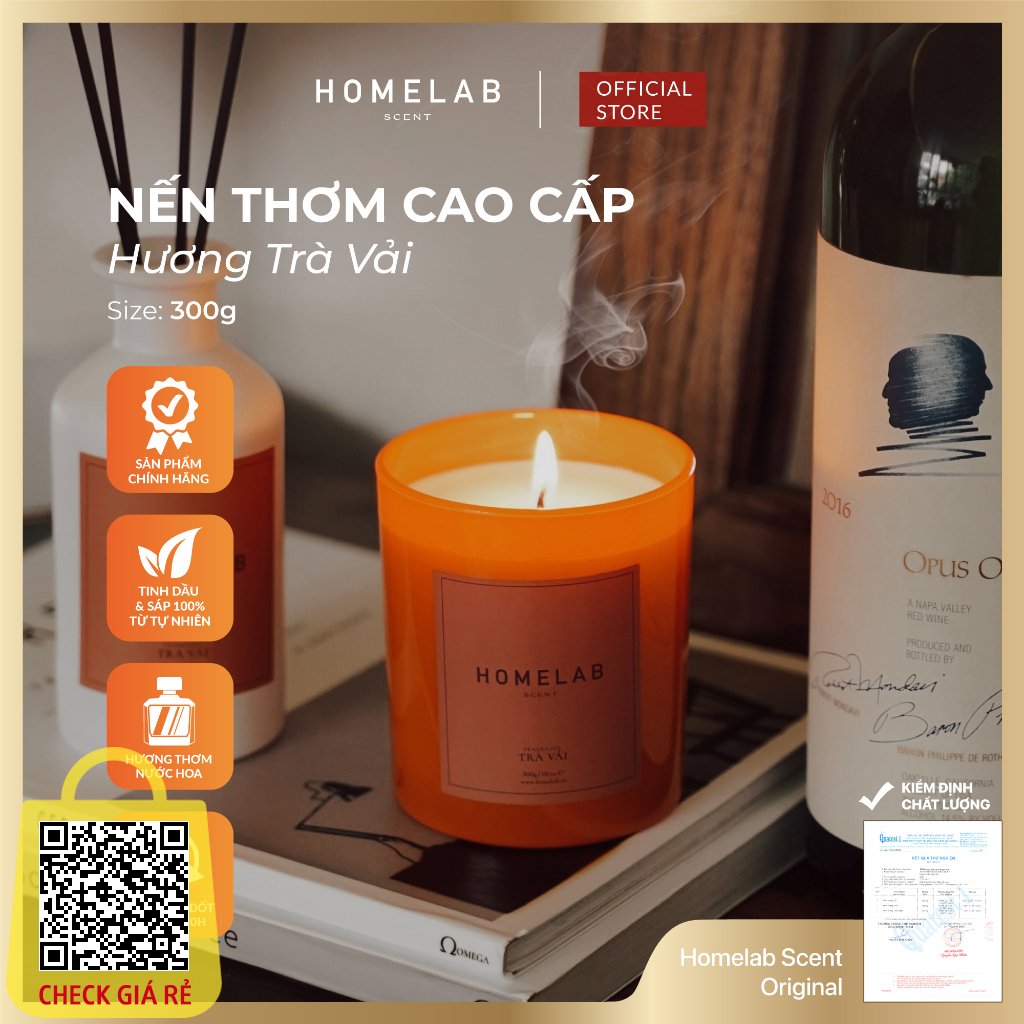 Nến thơm phòng cao cấp mùi hương TRÀ VẢI - BEST SELLER thanh mát 300g_HOMELAB