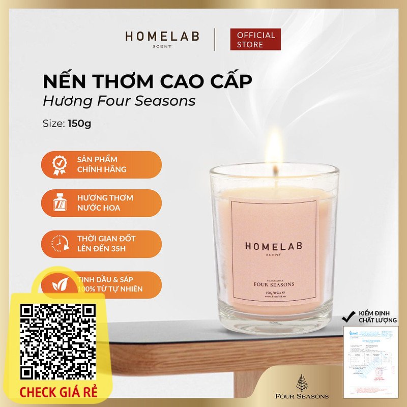 Nến thơm phòng mùi khách sạn 5 sao FOUR SEASONS mùi hương sang trọng - tinh khiết 150g_HOMELAB