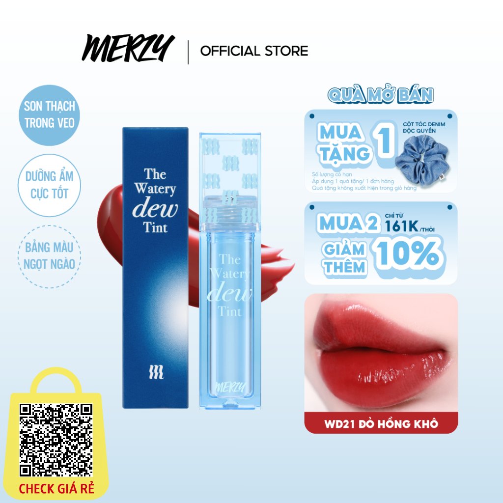 [NEW][Ver 4] Son Tint Bóng Hàn Quốc Bền Màu  Lâu Trôi Cho Đôi Môi Căng Mọng, Ẩm Mịn Merzy The Watery Dew Tint 4g