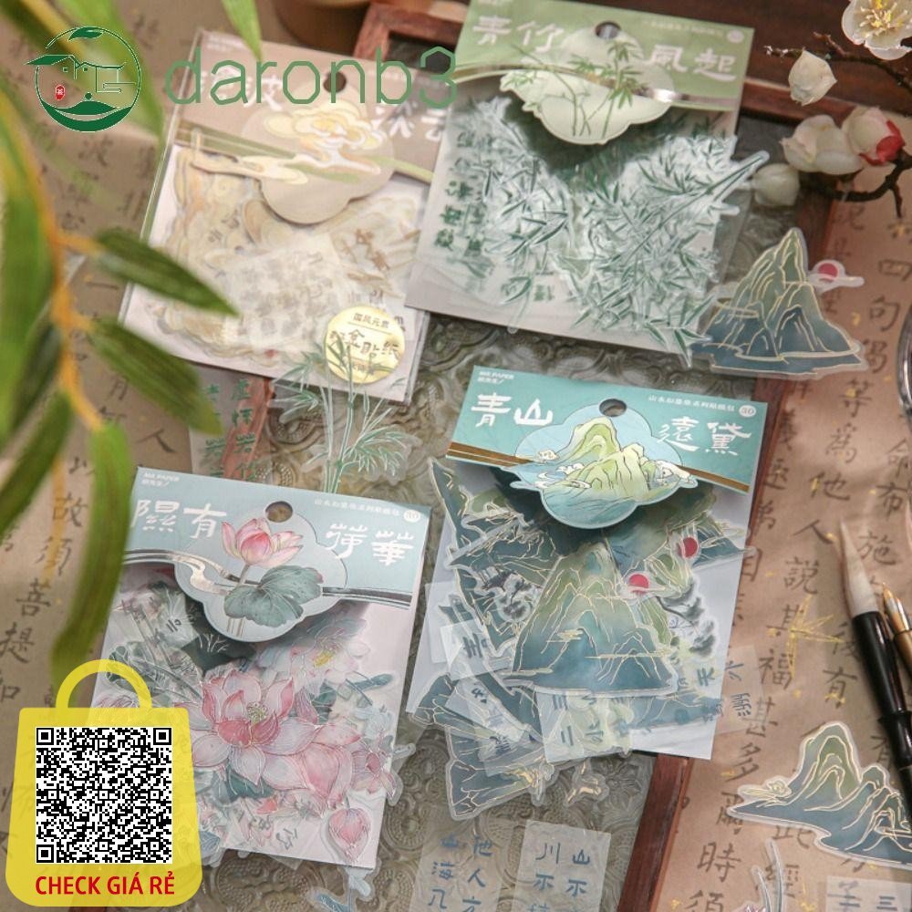 Nhãn dán núi và sông DARONUN - Nhãn dán Laser ba chiều trang trí thủ công DIY - Minh họa Handmade Thẩm mỹ sáng bóng Vintage Collage Đề can máy tính xách tay Sổ lưu niệm