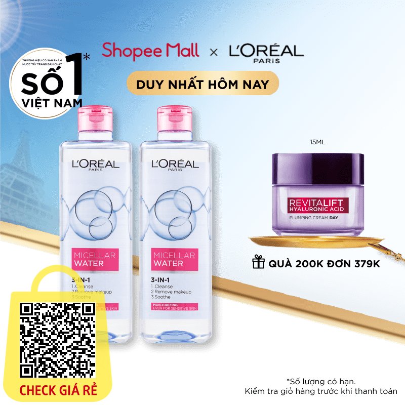 nhap cpd33199k giam 10 don tu 199k bo 2 nuoc tay trang duong am muot da 3in1 l oreal paris micellar water